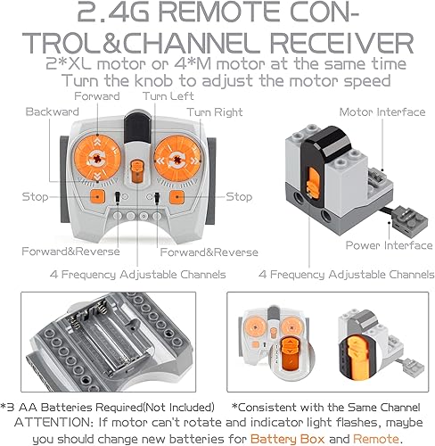 Miniatura 4 de Juego de motor de función de potencia de 9 piezas, control remoto y kit de motor de batería, compatible con juegos Lego Technic, nuevos motores y