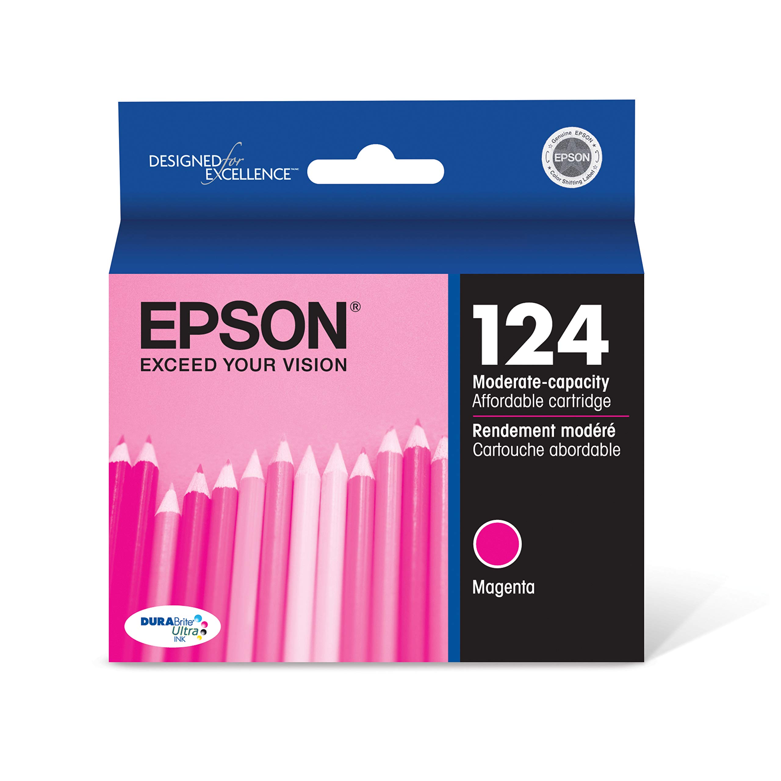 Epson 124 DURABrite Ultra Ink Standard Capacity Magenta Cartridge (T124320-S) Works with Stylus NX-125, NX-127, NX-130, NX-230, NX-330, NX-420, NX-430, Workforce WF-320, WF-323, WF-325, WF-435