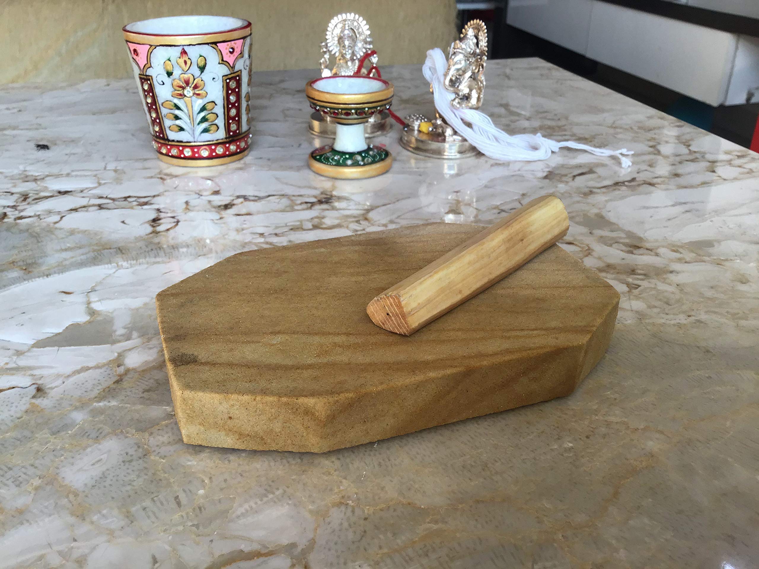 Handmade Sandalwood Pata Board or Chandan Pata (ORIGINAL) for sandalwood stick, Sandal Rubbing Stone, ROUGH SURFACE FOR CHANDAN & KIDS'S GHUTTI GRINDING NikkisPride (PREMIUM QUALITY) 1