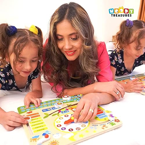 Miniatura 4 de woody treasures - Reloj Montessori de madera para niños - Juguete de madera para niños de 3 años - Juguete de aprendizaje único para niños pequeños