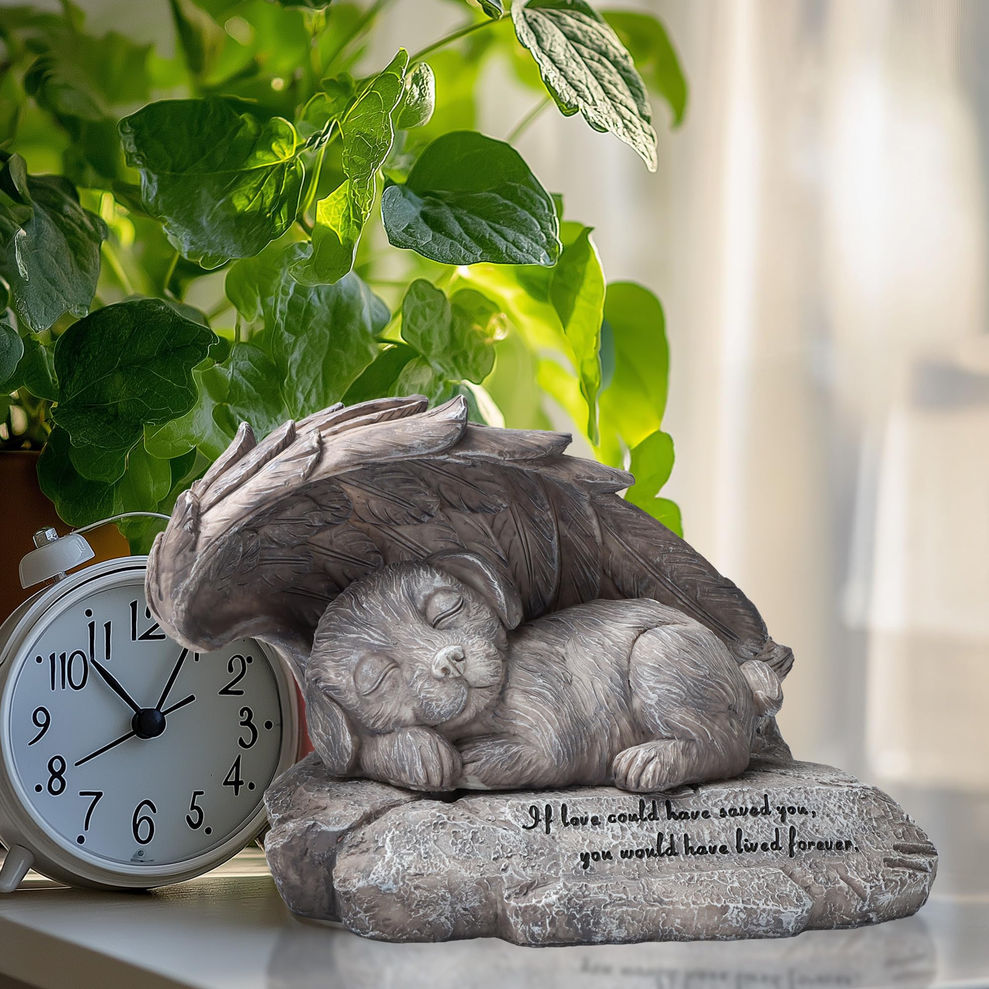 Mémorial pour chien et animal de compagnie - Statue commémorative pour chien - Pierre avec ailes d'ange - Urne pour chien - Cadeau de perte - Décoration de jardin en plein air