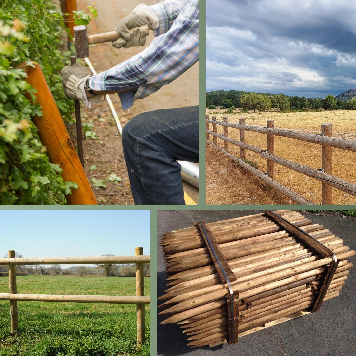 HaGa Holzpfahl - 5cmØ | 150cm Höhe | 10 STK. - Rundholz Pfahl aus Kiefer für Zaun - Weidezaunpfähle - Zaunelemente für Holzzaun, Hundezaun, Weidezaun, Gartenzaun