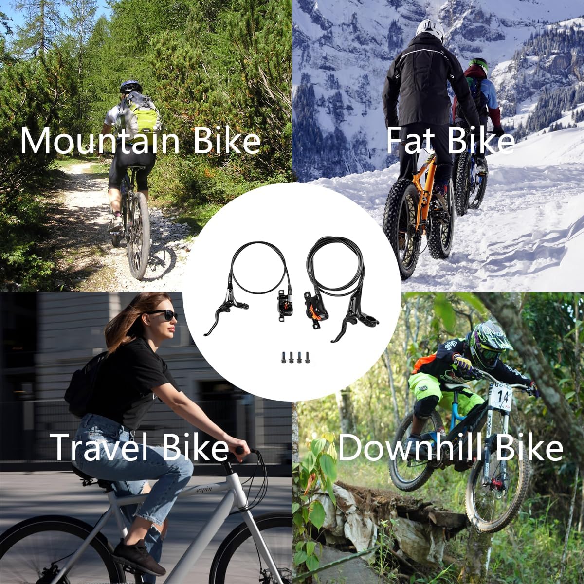 Zoom HB770 MTB Hydraulic Brakes, Left Front 800mm Right Rear 1450mm Mountain Bike Hydraulic Disc Brakes, 2-Piston Aluminum Alloy Bicycle Disc Brake for Fat Bike Road Bike