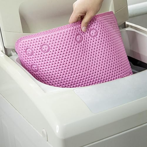 Miniatura 7 de Tapete antideslizante para bañera de 36 x 17 pulgadas, tapete de baño de espuma suave para bañera, tapete de bañera con orificios de drenaje,