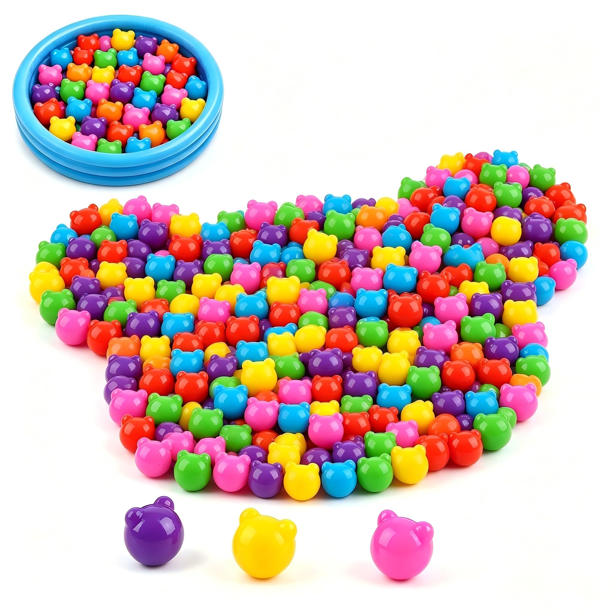 50 Bolas para Piscina de Bolas, Bola Plástico | Set Infantil Corazón, Estrella, Oso; Bolas Bebe sin BPA; Bolas de Colores para Tienda y Piscina Bolas Bebe