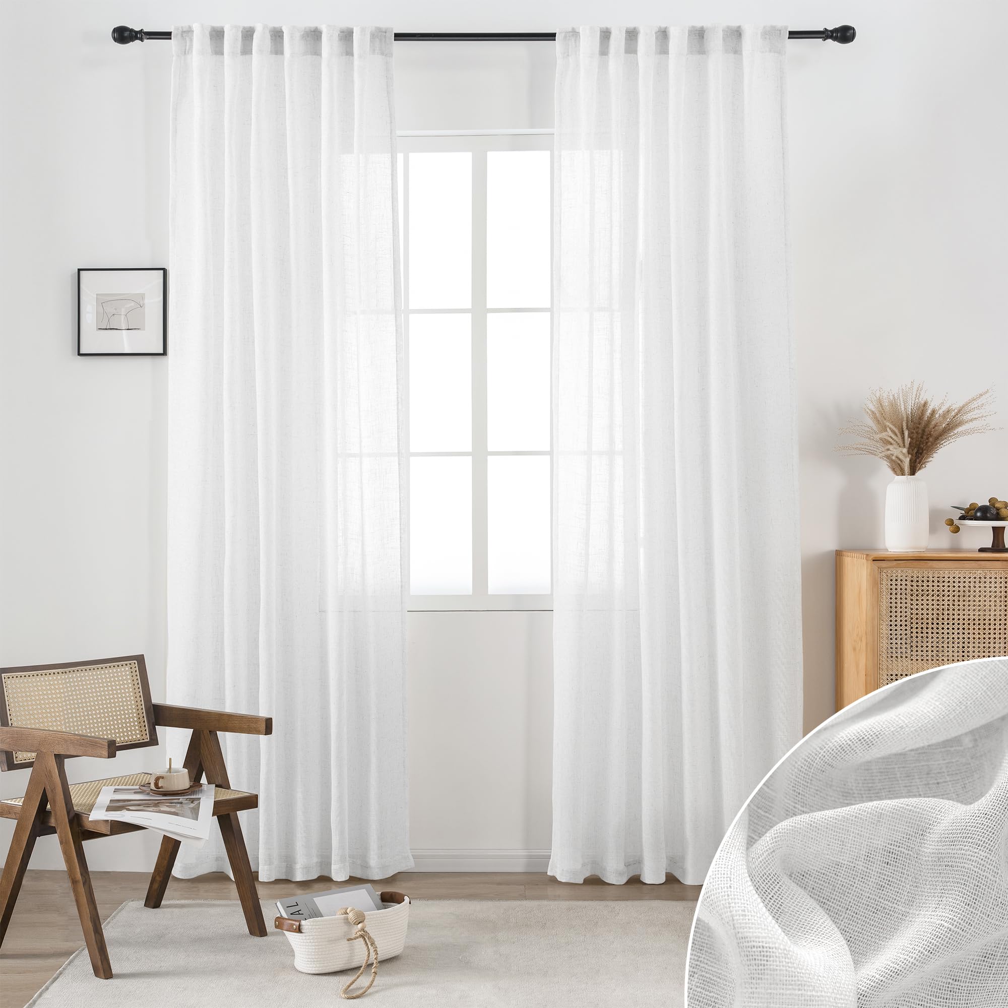 Amazon.com: Greyish White Linen Sheer Curtains 84 Inch for Living