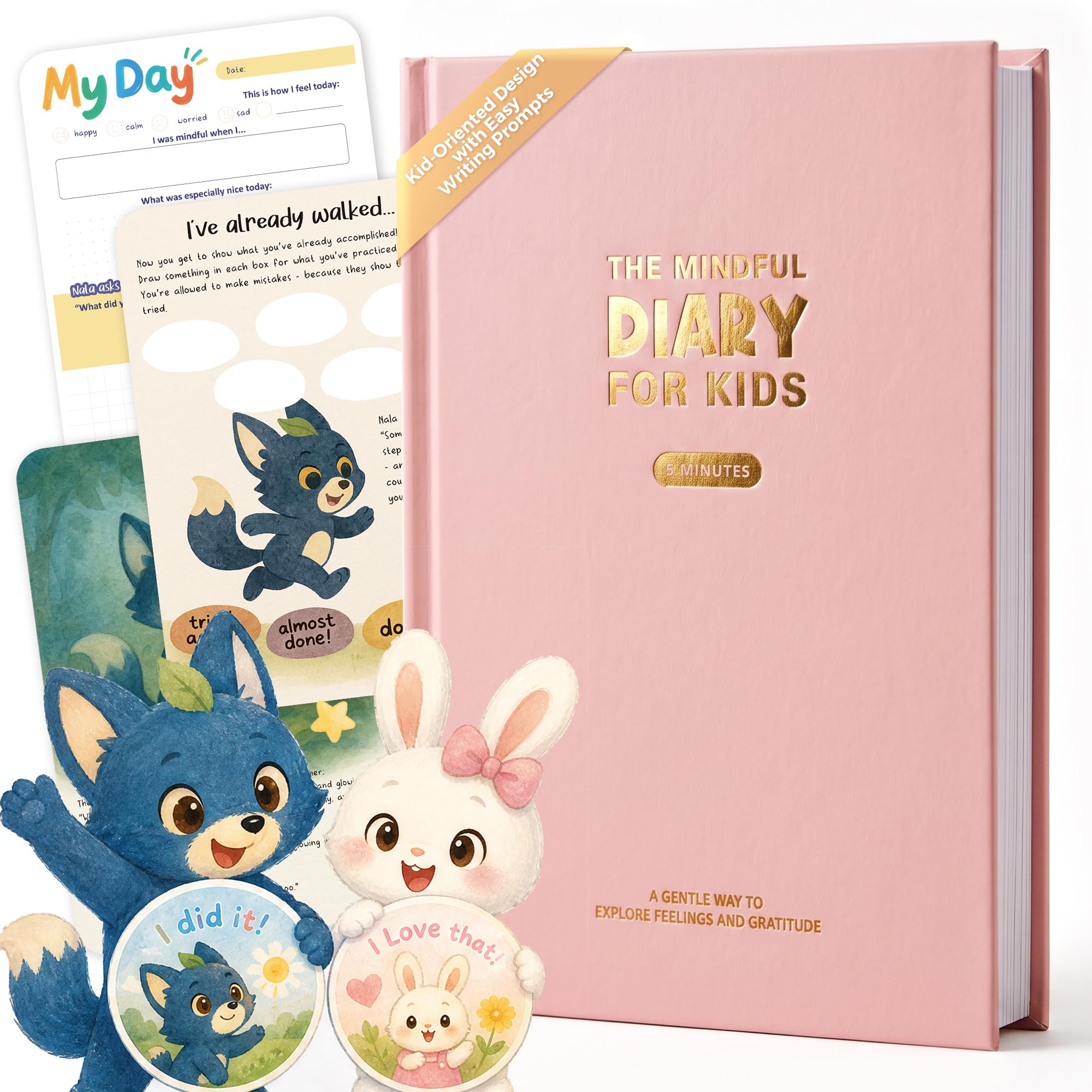 BIROYAL 5-Minute Kids Diary - Kids Journal for Aged 6–12 - Develop Mindfulness, Positive Habits & Emotional Expression - Gratitude Journal for Girls & Boys