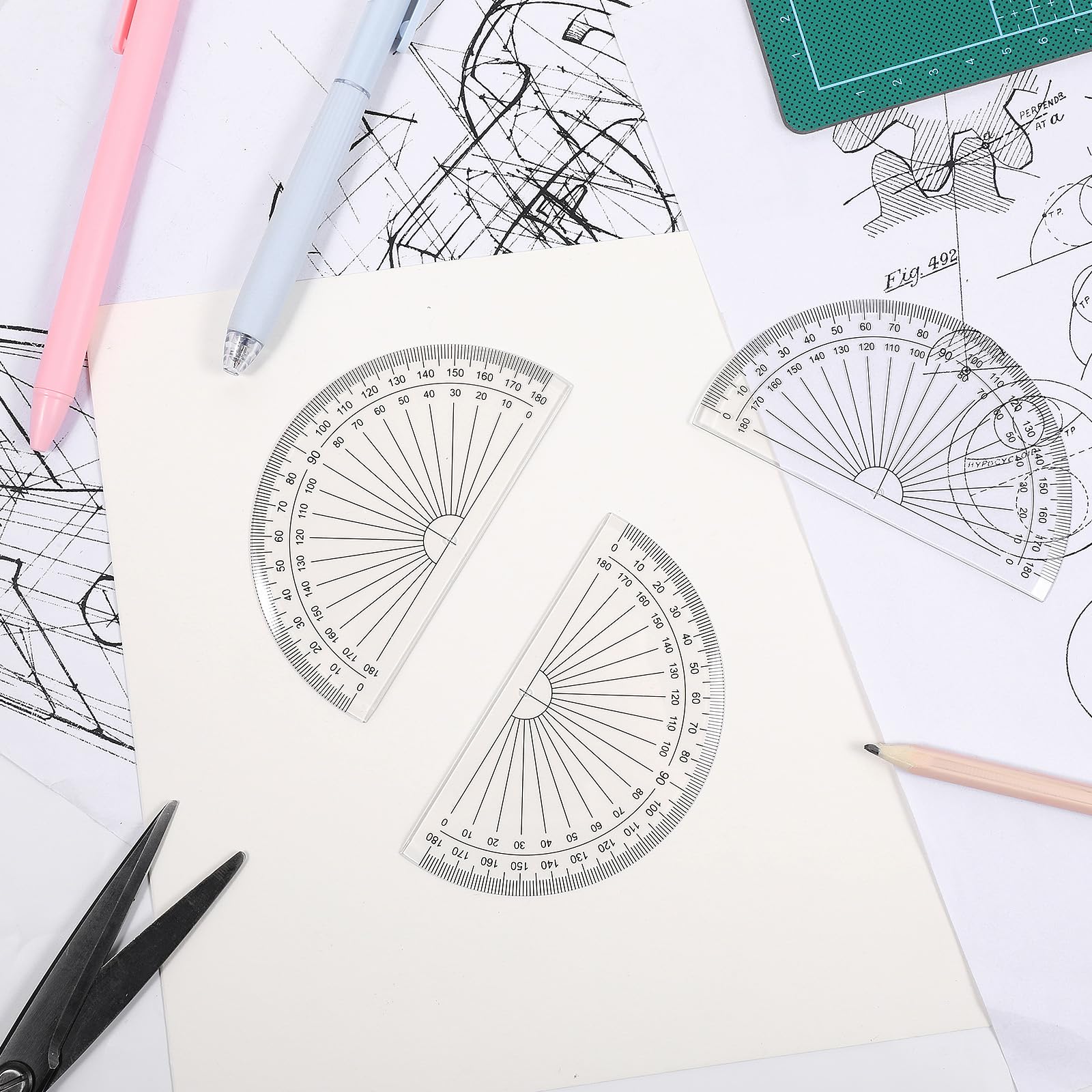Lot de 100 rapporteurs mathématiques en vrac en plastique transparent à 180 degrés pour mesurer l'angle, 10,2 cm