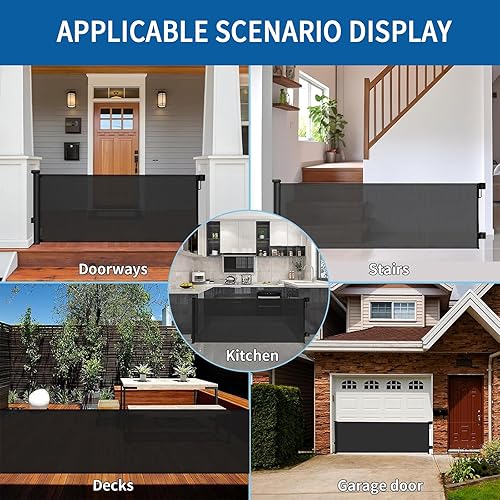 Miniatura 6 de Huafly Puertas retráctiles para bebés de 98 pulgadas extra anchas, sin perforación, para grandes aberturas, puertas para niños, puertas de