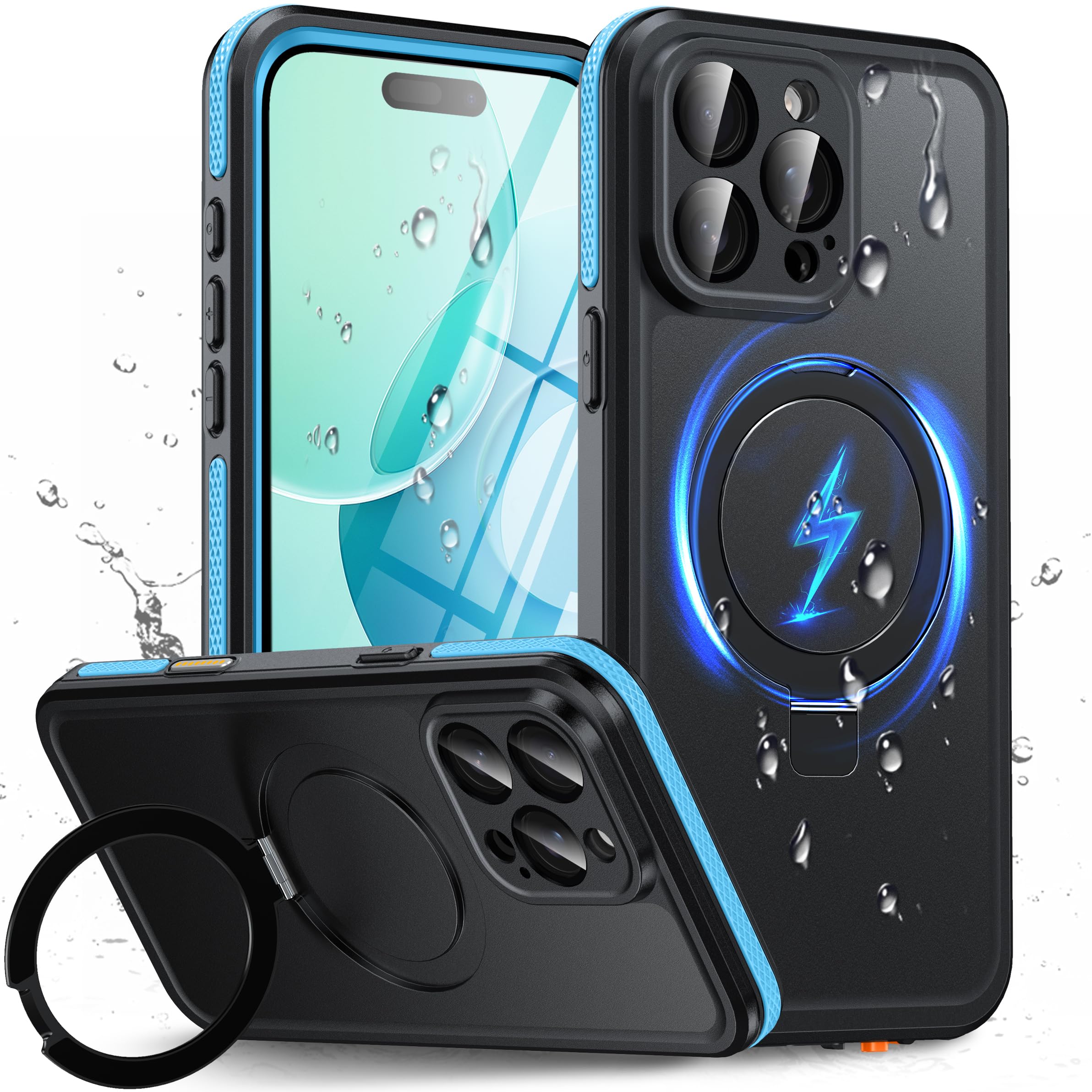 Oterkin Magnetic Waterproof for iPhone 15 Pro Case with[Built-in Screen Protector][Invisible Stand][Fit for MagSafe][360ºFull Body Sealed] Heavy Duty