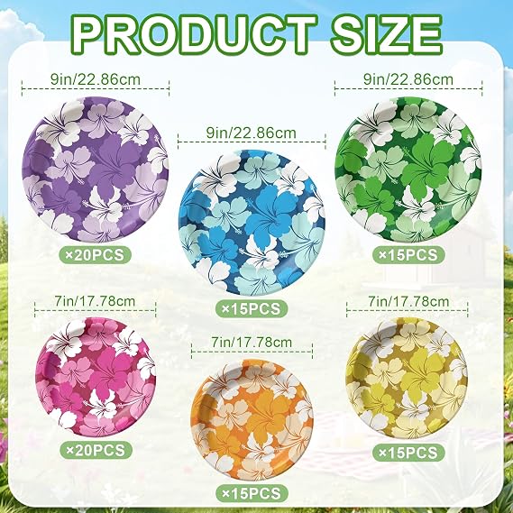 Disposable Tropical Paper Plates, Luau Party Decorations, 100pcs | Leak-Resistant Luau party plates for Pool Parties, beach aloha, BBQs and Summer Celebrations
