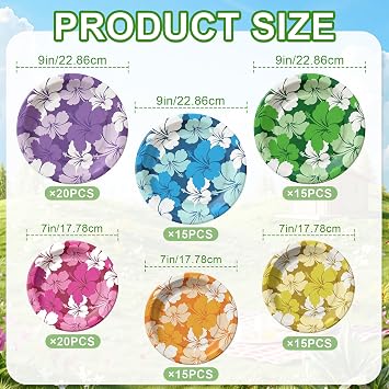 Disposable Tropical Paper Plates, Luau Party Decorations, 100pcs | Leak-Resistant Luau party plates for Pool Parties, beach aloha, BBQs and Summer Celebrations