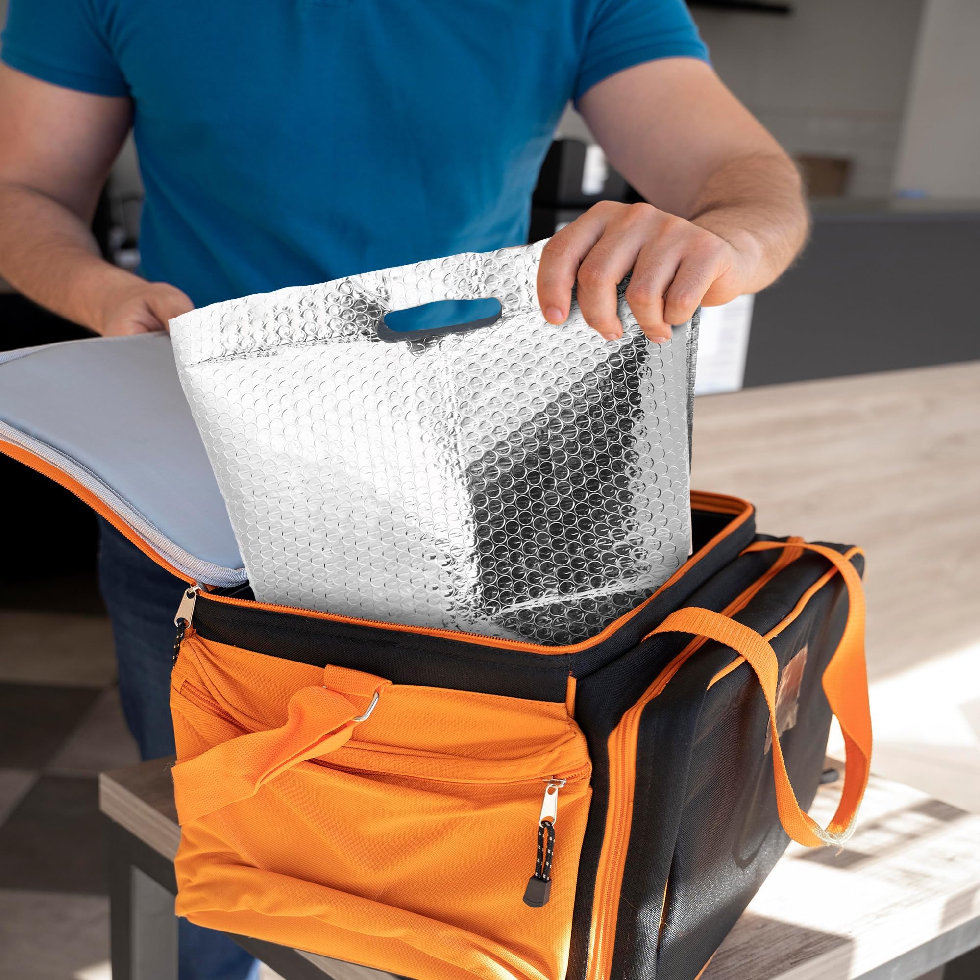 APQ Isolierte Folienbeutel mit Griffen, 20,3 x 20,3 x 20,3 cm, 10 Stück Thermobeutel für Tiefkühlkost, metallisierte Folie isolierte Boxeinlagen mit Blasenkissen, isolierte Versandtaschen für