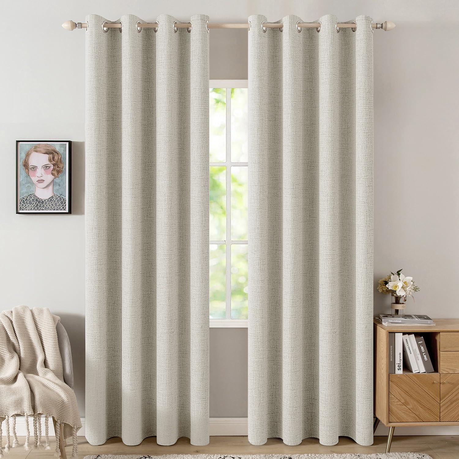 Photo 1 of MIULEE Linen Texture Curtains for Bedroom Light Cream 100% Blackout Thermal Insulated Linen Curtains Grommet Room Darkening Drapes for Living Room Nursery 52x84 Inch (2 Panels)