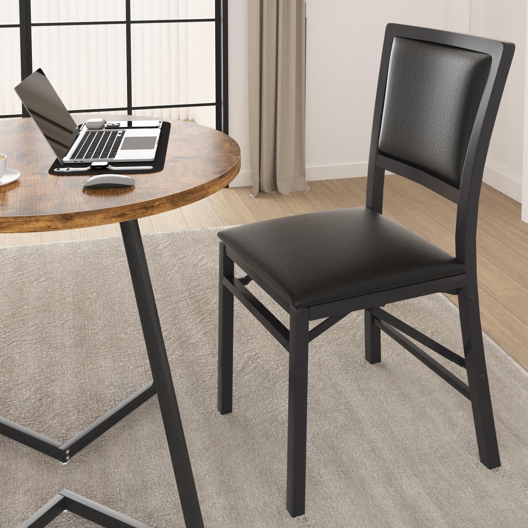 VECELO Lot de 4 Chaises Pliantes Rembourrées pour Salle à Manger, Assise Matelassée, Cadre Métallique Résistant, Meuble de Repas sans Montage Gain de Place pour Cuisine Salon, Noir