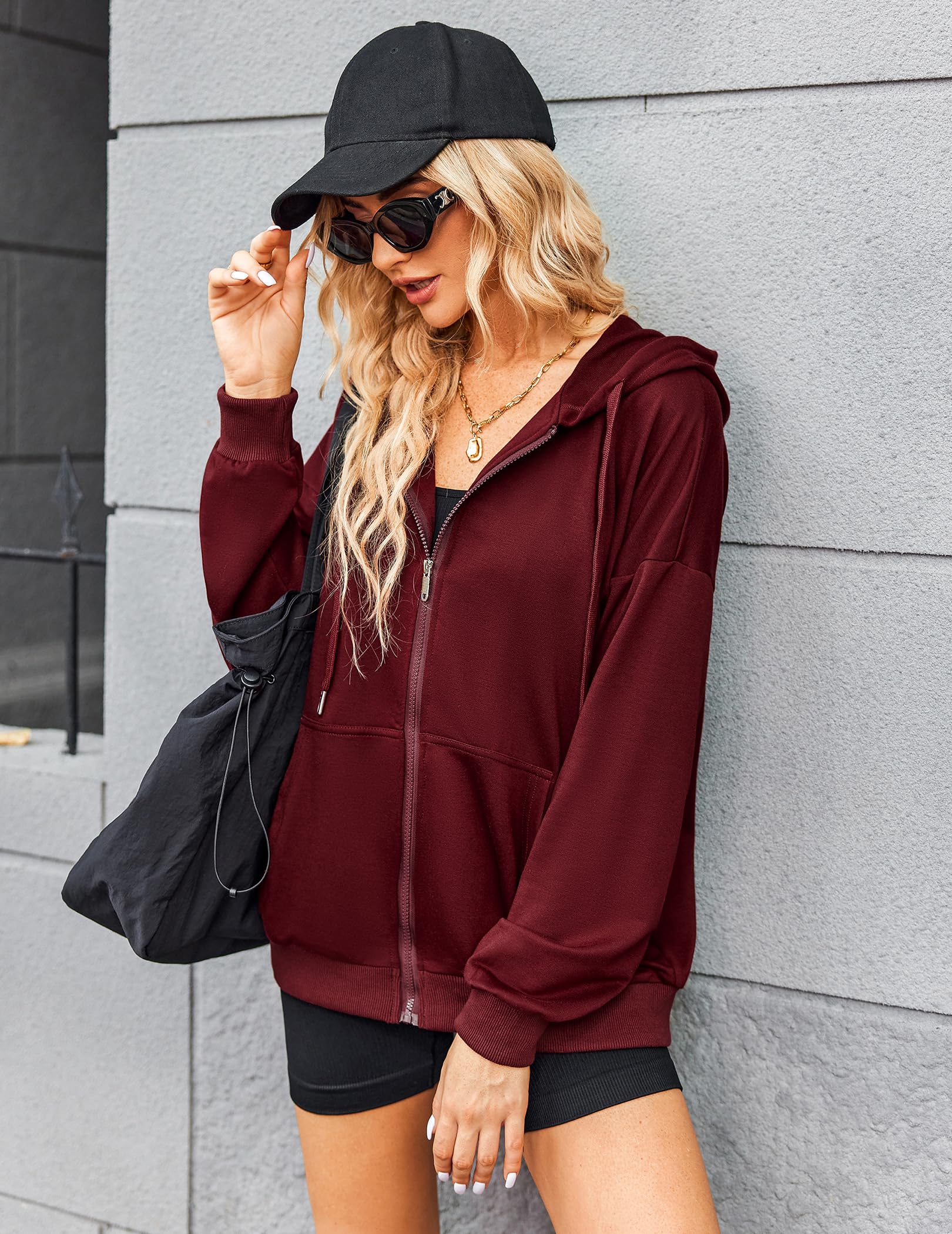Zeagoo Felpe con cappuccio leggere da donna con cerniera completa felpe oversize con tasche a maniche lunghe sottili giacche casual con cappuccio