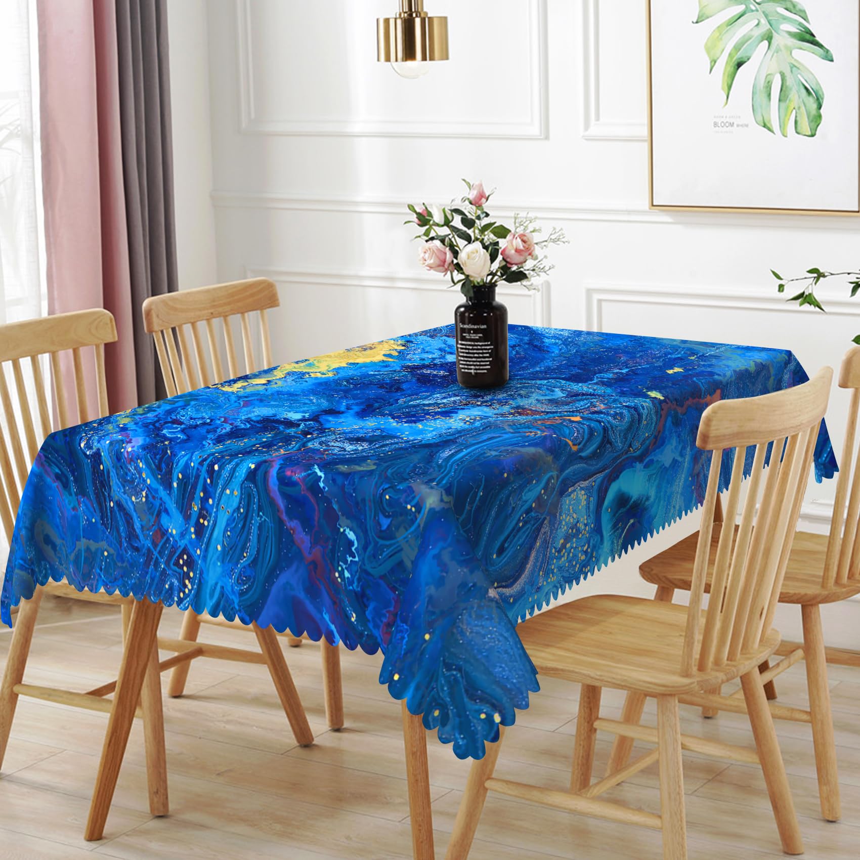 TTQYFNM 60x84inches Blue Marble Tablecloth Mixed Acrylic Paints Rectangle Waterproof Table Cover Stain Resistant and Washable Table Cloth for Kitchen