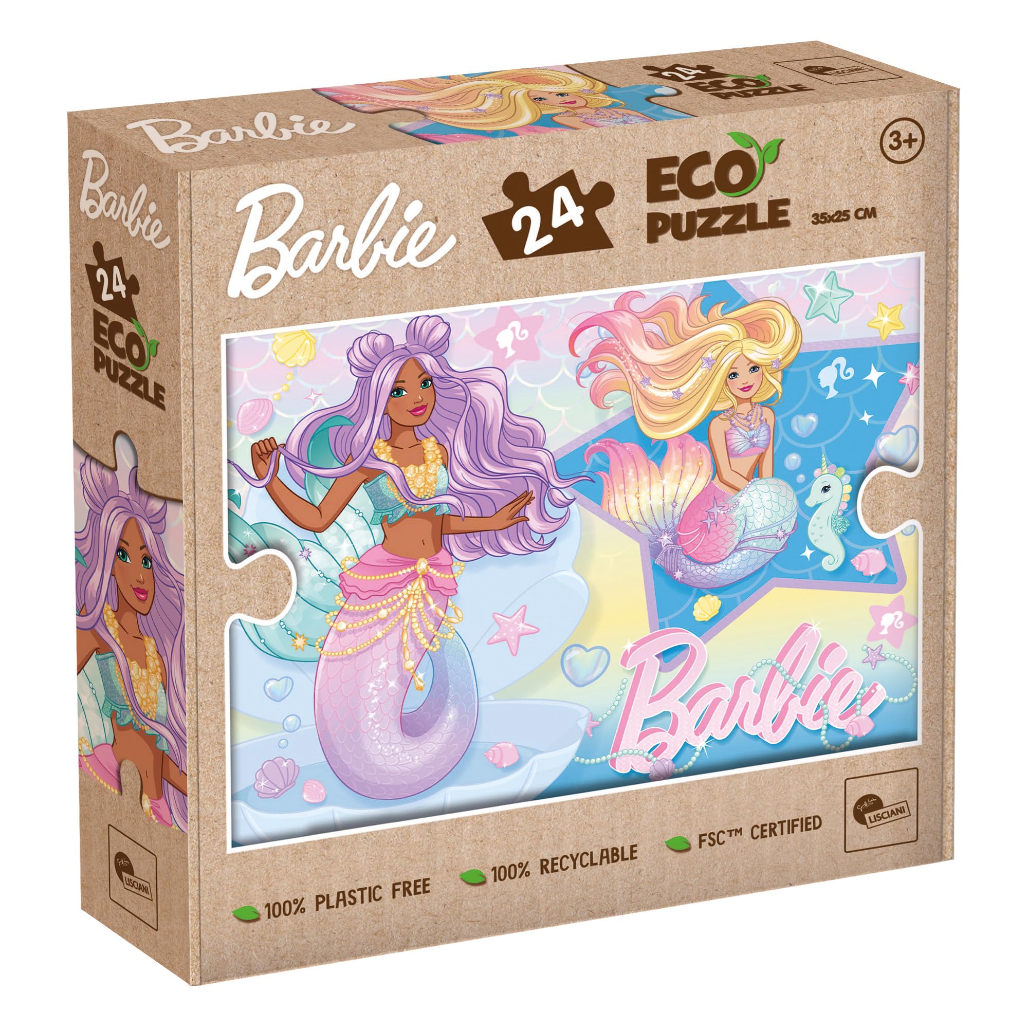Lisciani - Jigsaw Puzzle BARBIE - 24 Piece Double Sided Jigsaw Puzzle for Children from 3 years - Back to colour - Format 25x35 cm - 100% Recyclable - Educational and Creative Game - Gift Idea