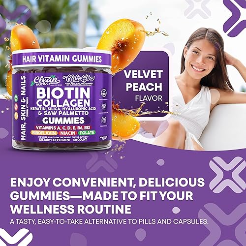 Miniatura 6 de Gomitas de biotina  Colágeno  Ácido hialurónico  Suplemento de vitaminas para el cabello de queratina  Apoyo al crecimiento del cabello, piel y uñas