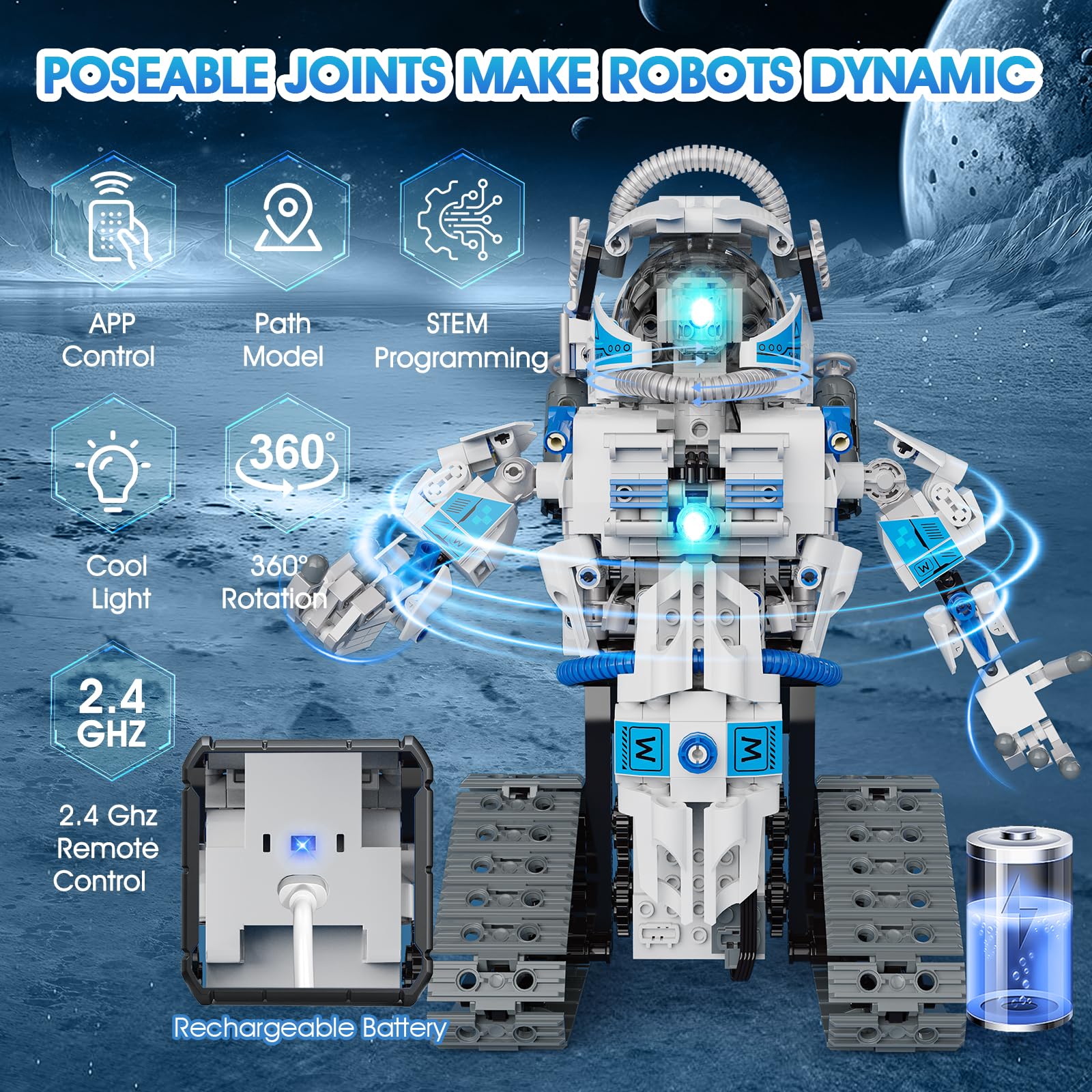 STEM - Kit de robot 6 en 1, aplicación de 780 piezas y control remoto para niños de 8 a 14 años en adelante, kit de codificación técnica