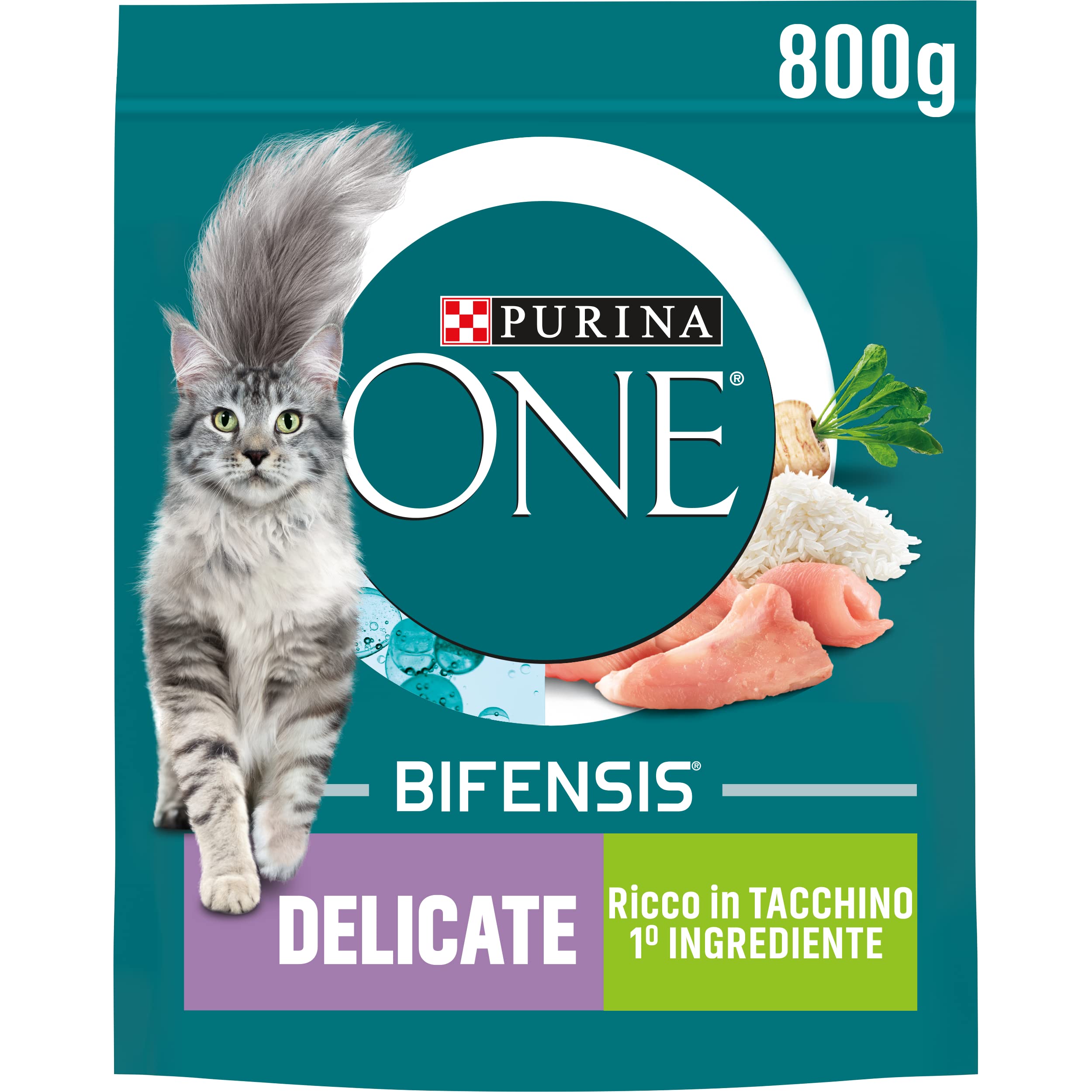 Purina One Bifensis Delicate Crocchette Gatti Tacchino, 8 Confezioni da 800g