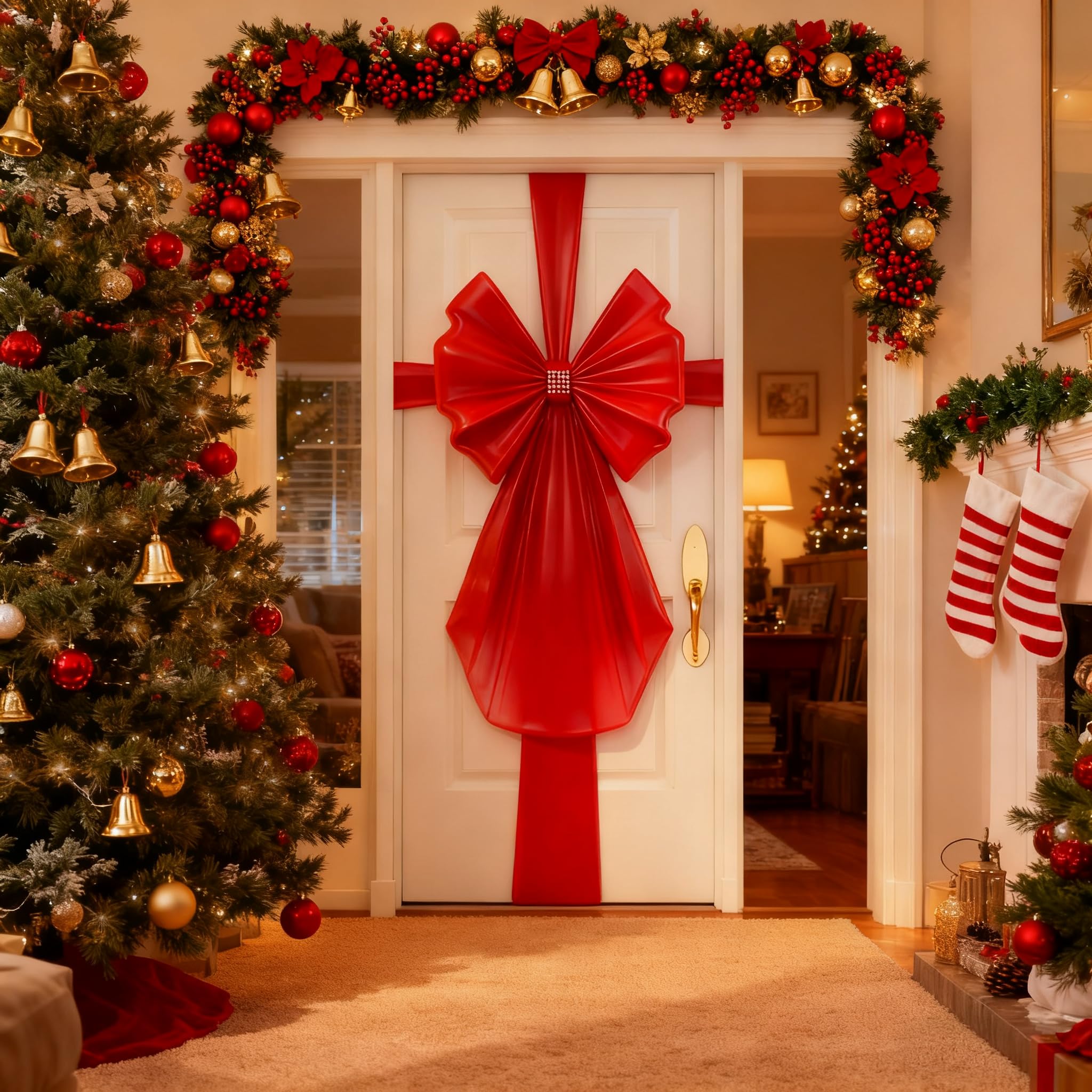 Noeud Porte Noel, Ruban Porte Noel, Noeud Rouge Noel Porte