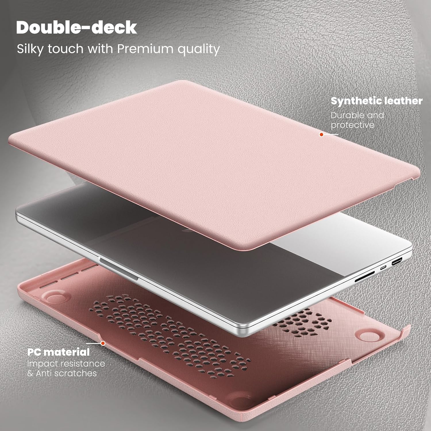 Mektron Leather Case for MacBook Pro 14 Inch M5/M4/ M3/ M2/ M1, Fits A3434 (2025) /A3112 A3401 A3185 (2024) / A2918 A2992 (2023) / A2779 (2023) / A2442 (2021) with Fold Kickstand -Business Pink