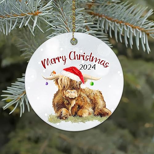 Miniatura 5 de HYTURTLE Adorno de Navidad de vaca 2023  Adorno de vaca de Feliz Navidad 2023, bonito adorno de Navidad para amantes de las vacas, adornos de granja