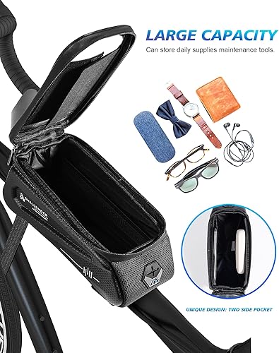 Miniatura 7 de Cintizon Bolsa de teléfono para bicicleta impermeable de menos de 7 pulgadas con cubierta de lluvia, bolsa de marco de bicicleta para teléfonos,