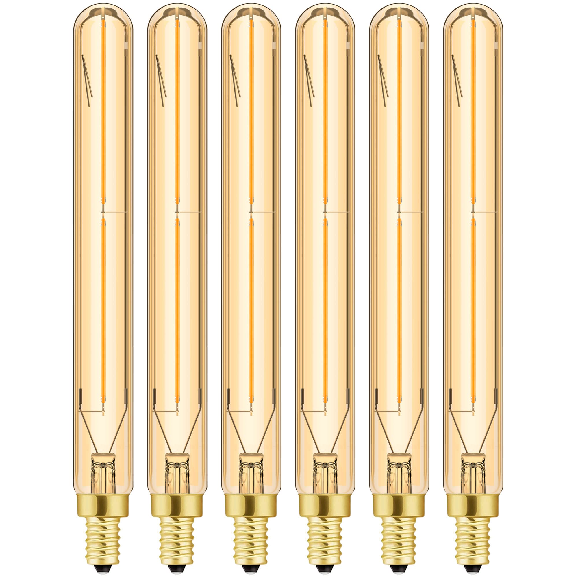 Photo 1 of E12 Long Led Bulbs 4W Dimmable E12 Candelabra Bulb Warm White 2500K Amber Tubular Light Bulb 40 Watt T6 Edison Bulb 400lm 7.3Inch Vintage LED Filament, 6Pack