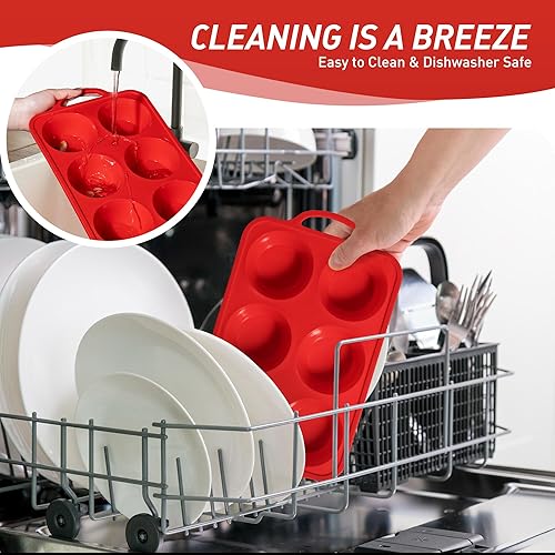 Miniatura 6 de 2 paquetes de 6 tazas de silicona para magdalenas con marco reforzado de metal, bandeja para magdalenas de tamaño gigante, moldes de galletas para