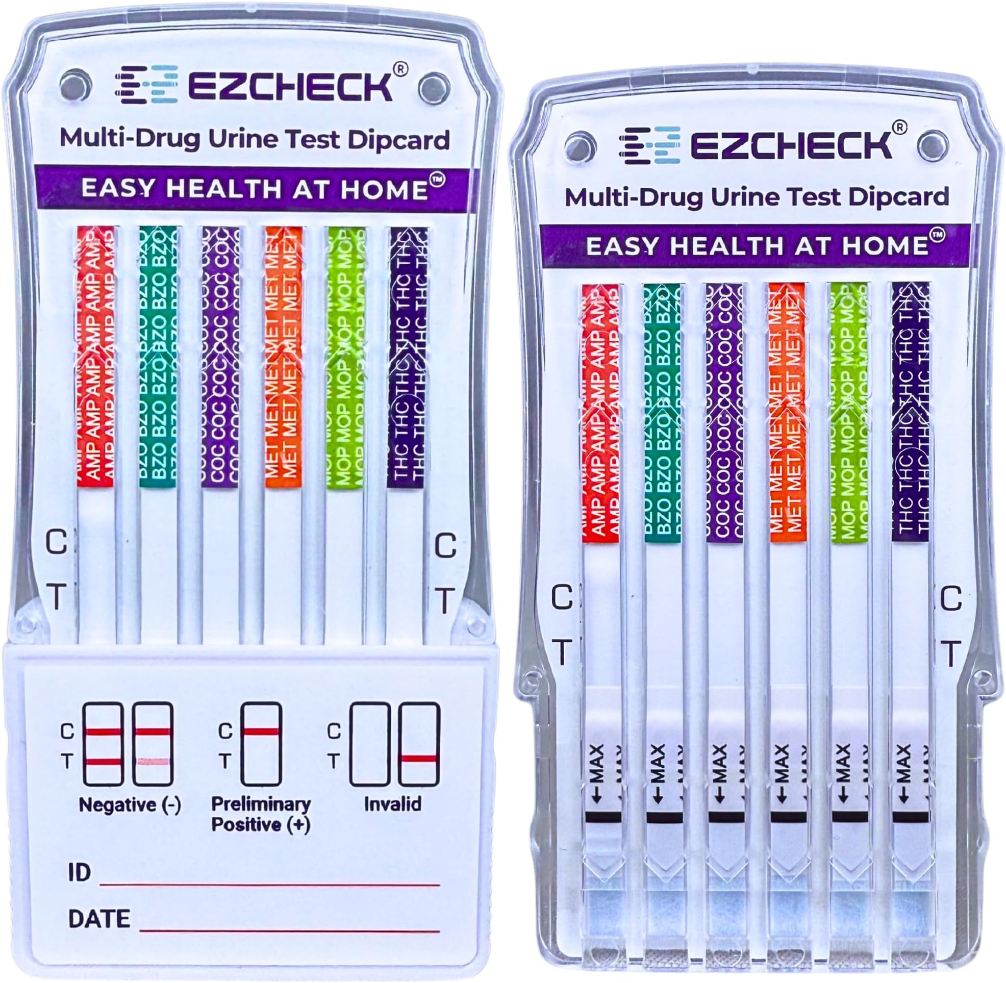 [2 Pack] EZCHECK® 6-Panel Drug Test - at-Home Rapid Urine Screening Kit for 6 Most Used Drugs: (THC-Marijuana, BZO-Benzos, MET-Meth, OPI/MOP-Opiates, AMP-Amphetamine, COC)