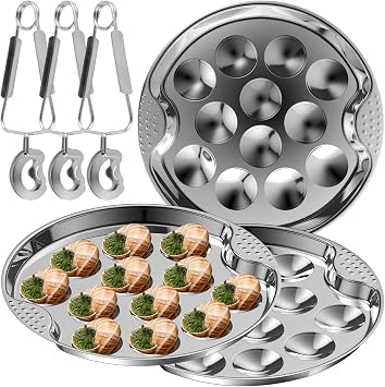 3Pcs Stainless Steel Escargot Dish Set, 12 Holes Oyster Serving Pan with Escargot Tong, Useful Escargot Dish, Escargot Cooking Tray, Escargot Serving Plate, Snail Baking Dish for Home Kitchen