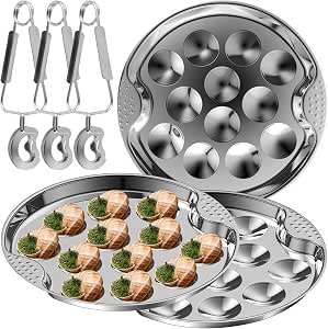 3 plats assiettes à escargots rondes 12 trous alu inox - Arts de la table