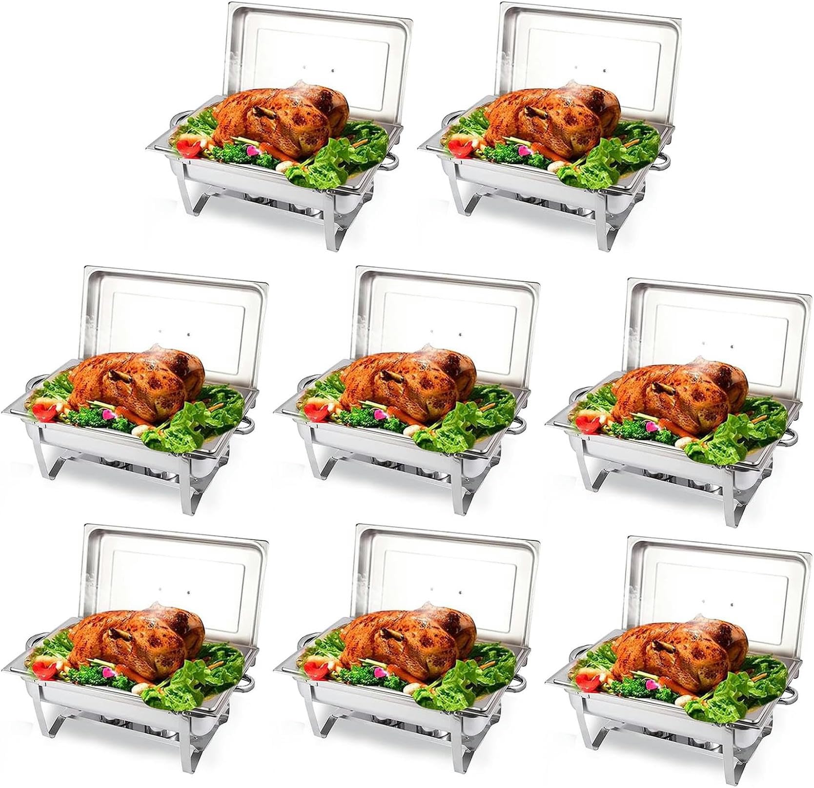 Warmhaltebehälter Mit Behältern, Brennpaste, 9-Liter-Set, Rechteckiger Edelstahl-Buffetwärmer, 8Er-Pack, Für Buffets, Caterings, Partys, Warmhalteplatte