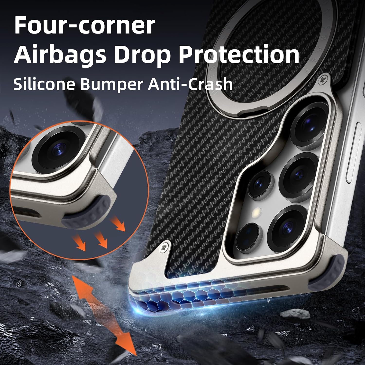 S25 Ultra Case Carbon Fiber with Kickstand, Slim Frameless for Samsung Galaxy S25 Ultra Case for Magsafe, Magnetic Protective Phone Cover for Samsung S25 Ultra for Men Women 6.86 Inch, Sliver