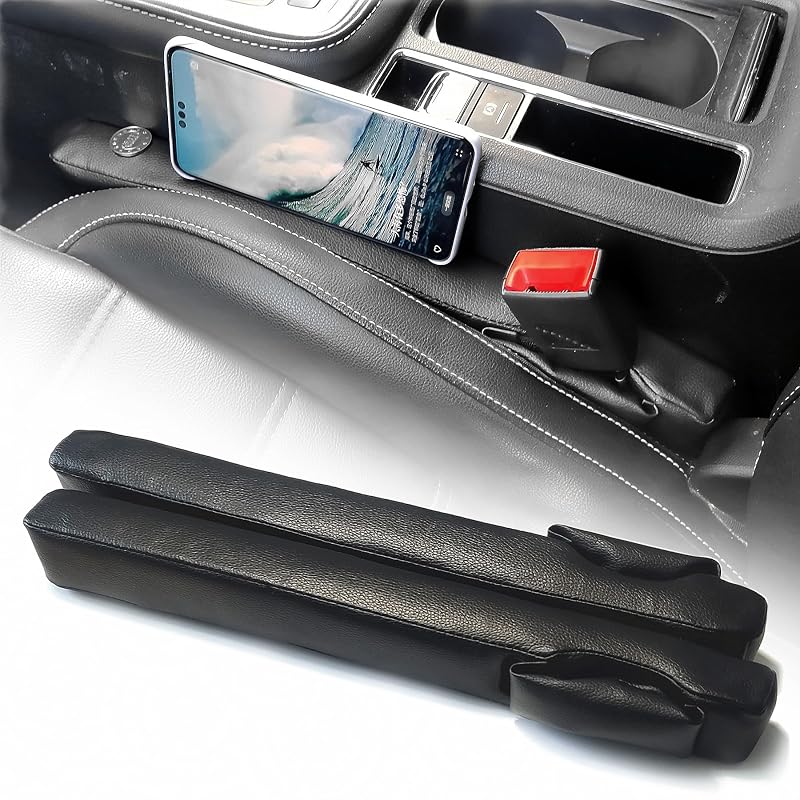 Wuzno Preenchedor de Vão entre Banco e Console em Couro Sintético PU Preto com Argola para Cinto de Segurança – Kit com 2