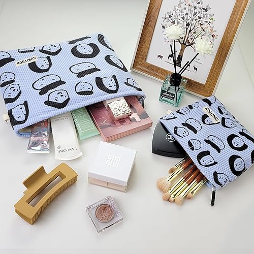 Miniatura 8 de GUMITOON Bolsas de cosméticos de pana para mujer, organizador de maquillaje de sonrisa, bolsa de almacenamiento de maquillaje de gran capacidad,
