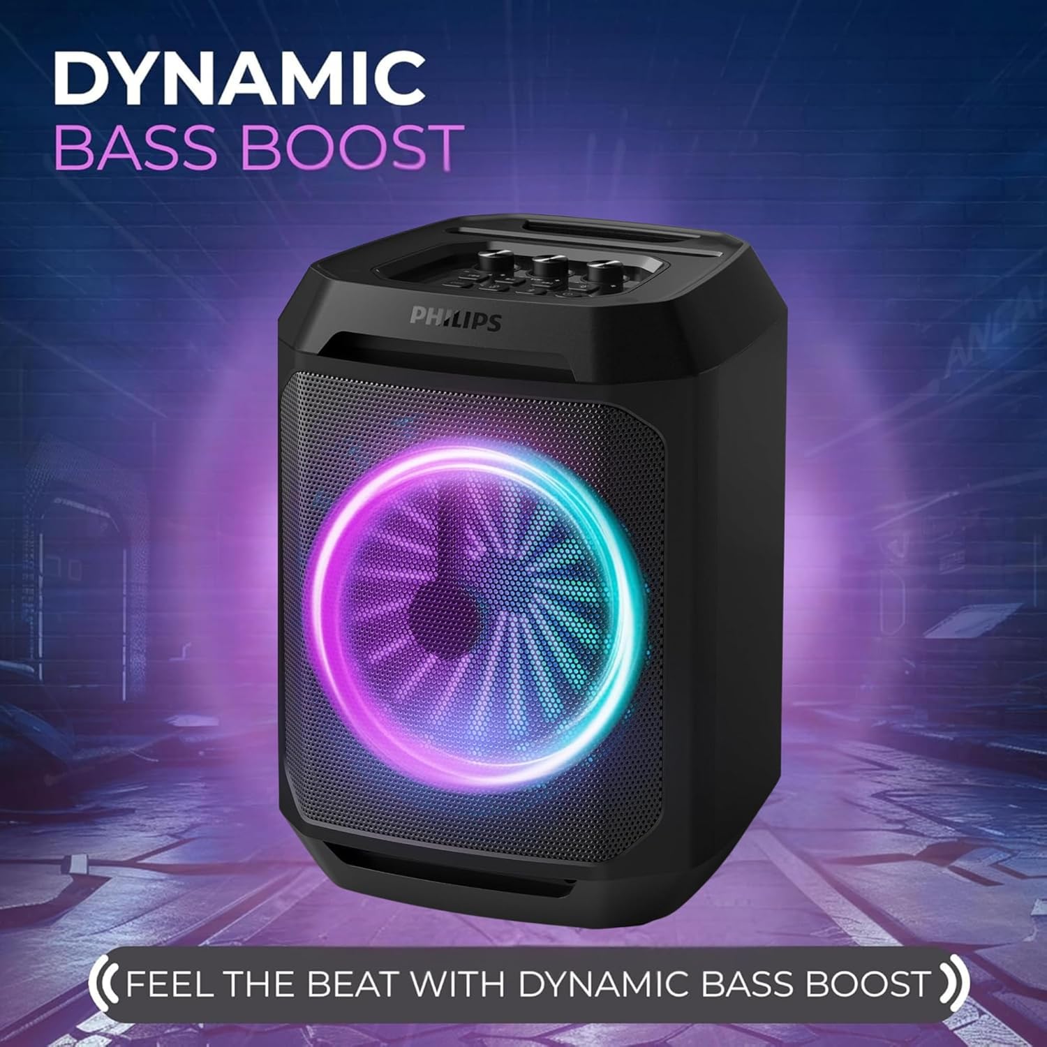 Philips Bluetooth Party Speaker, Dynamic Bass Boost, Bluetooth and Aux-in, Microphone Input, Wireless Pairing for Stereo Sound, Up to 7 Hours Battery, Built-in Carry Handle (Party Speaker 2208-4) - Image 7