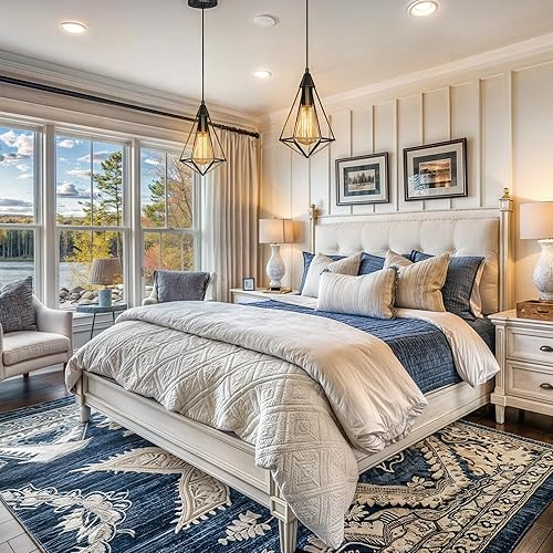 Miniatura 6 de DWVO Paquete de 2 lámparas colgantes, jaula de hierro de granja, línea de metal, lámpara de techo colgante con soporte para lámpara E26, adecuado