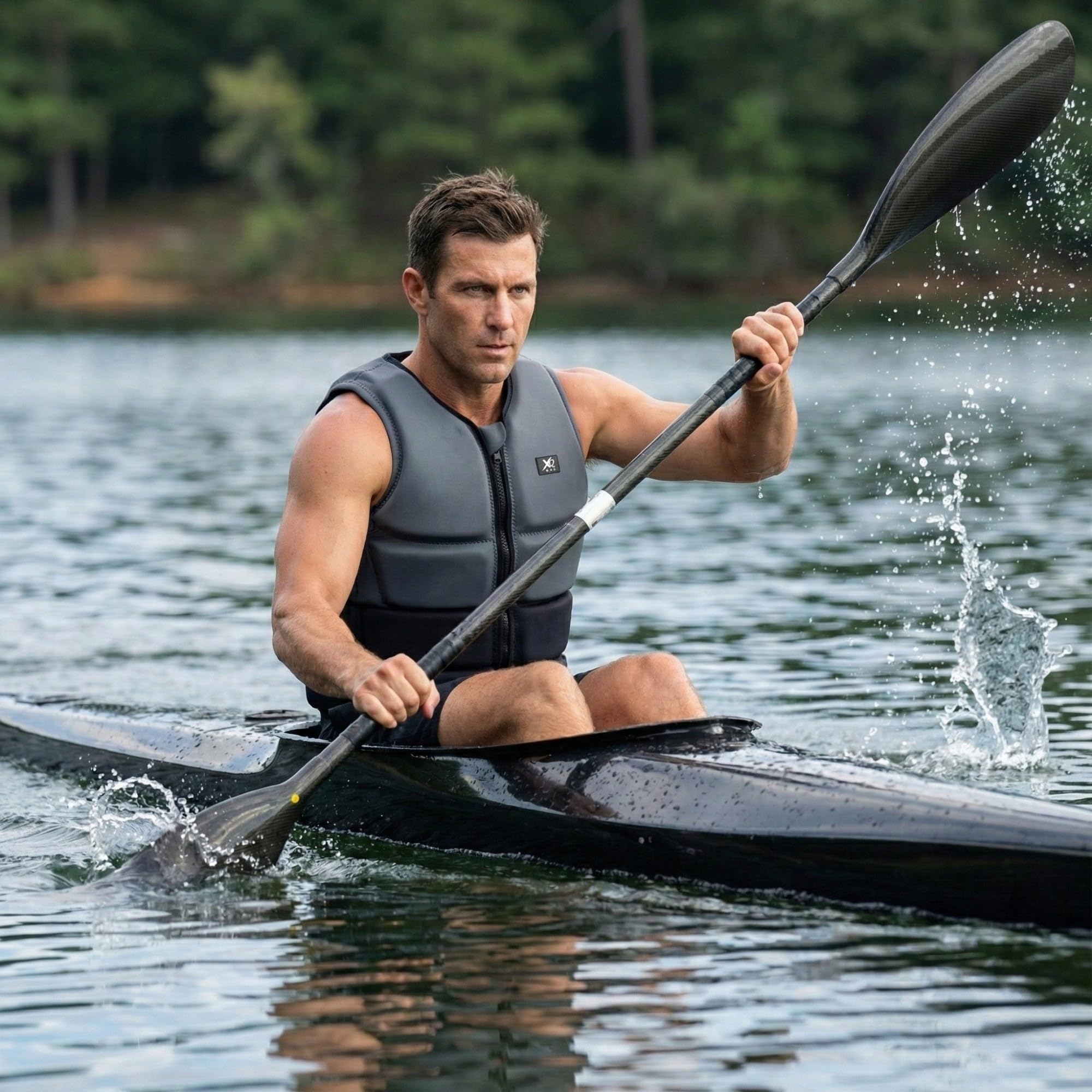 XQMax Neopren Schwimmweste 50N, Auftriebshilfe, ISO 12402-5, Größe L, Unisex, für SUP, Kajak, Boot, Kitesurfen, Schwarz/Grau