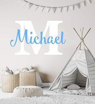 Decor Designs Decals Boys Personalized Custom Name and Initial Vinyl Wall Art Decal Sticker, Nursery Decoration, Baby Bedroom Decor, Multiple Size Choices Boys Name with Initial