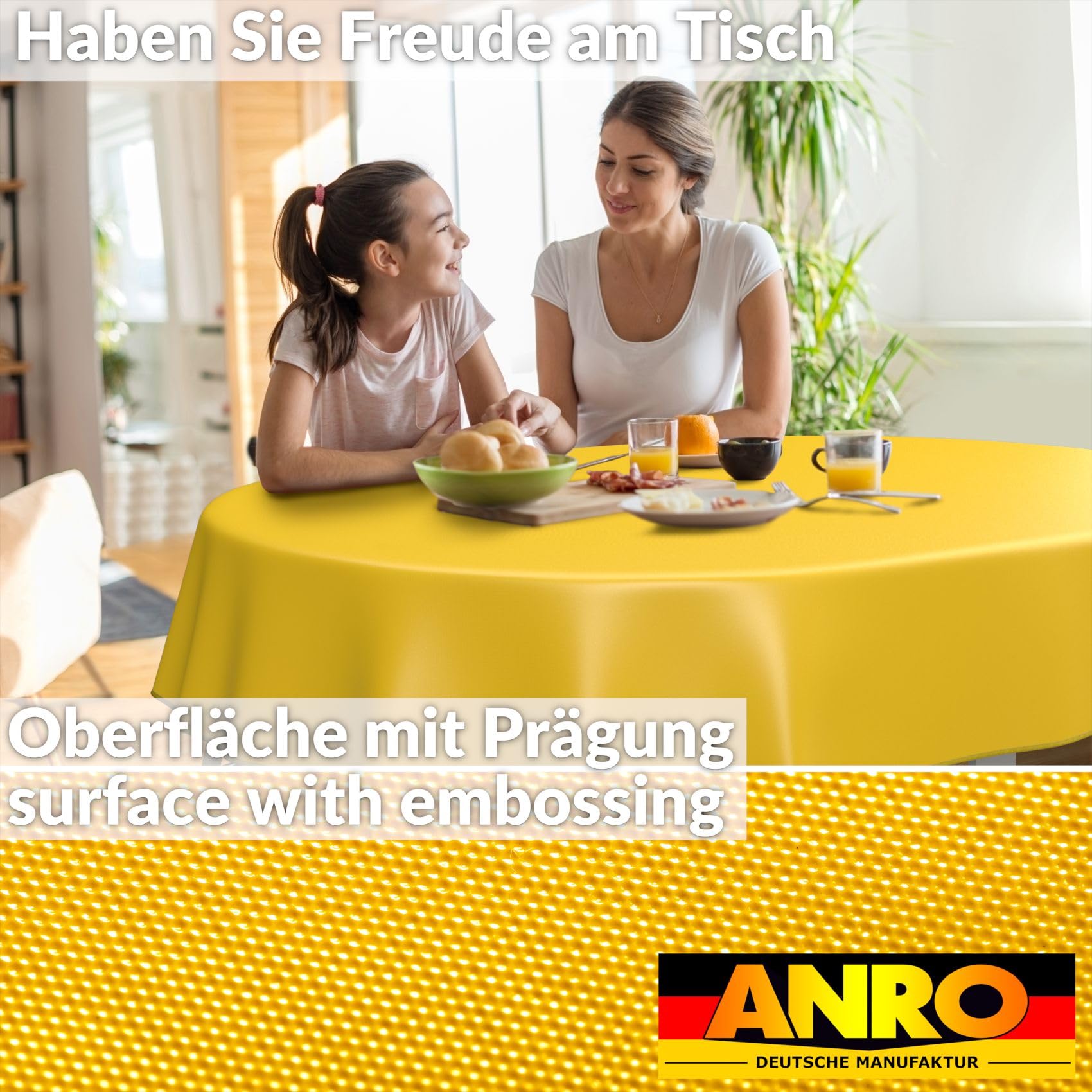 ANRO Oilcloth Tablecloth, Washable, Oilcloth, Garden Tablecloth, Outdoor, Indoor, Oval, 200 x 140 cm with Hem, Yellow - Image 3