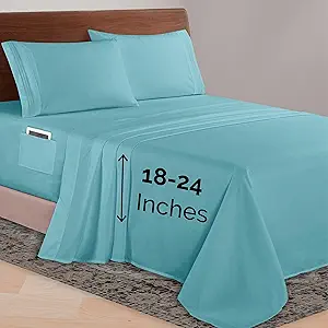Elegant Comfort Luxurious 1500 Premium Hotel Quality Microfiber 4-Piece Sheet Set, 18-24 Inches Deep - Extra Deep Pocket Sheets - Ultra Soft 4PC Deep Pocket Sheets, King, Aqua Blue