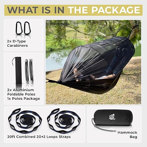 Miniatura 7 de Miztli Hamaca de camping  Hamaca portátil con amplia red y correas de árbol con bucles ajustables, hamaca doble e individual para exteriores,