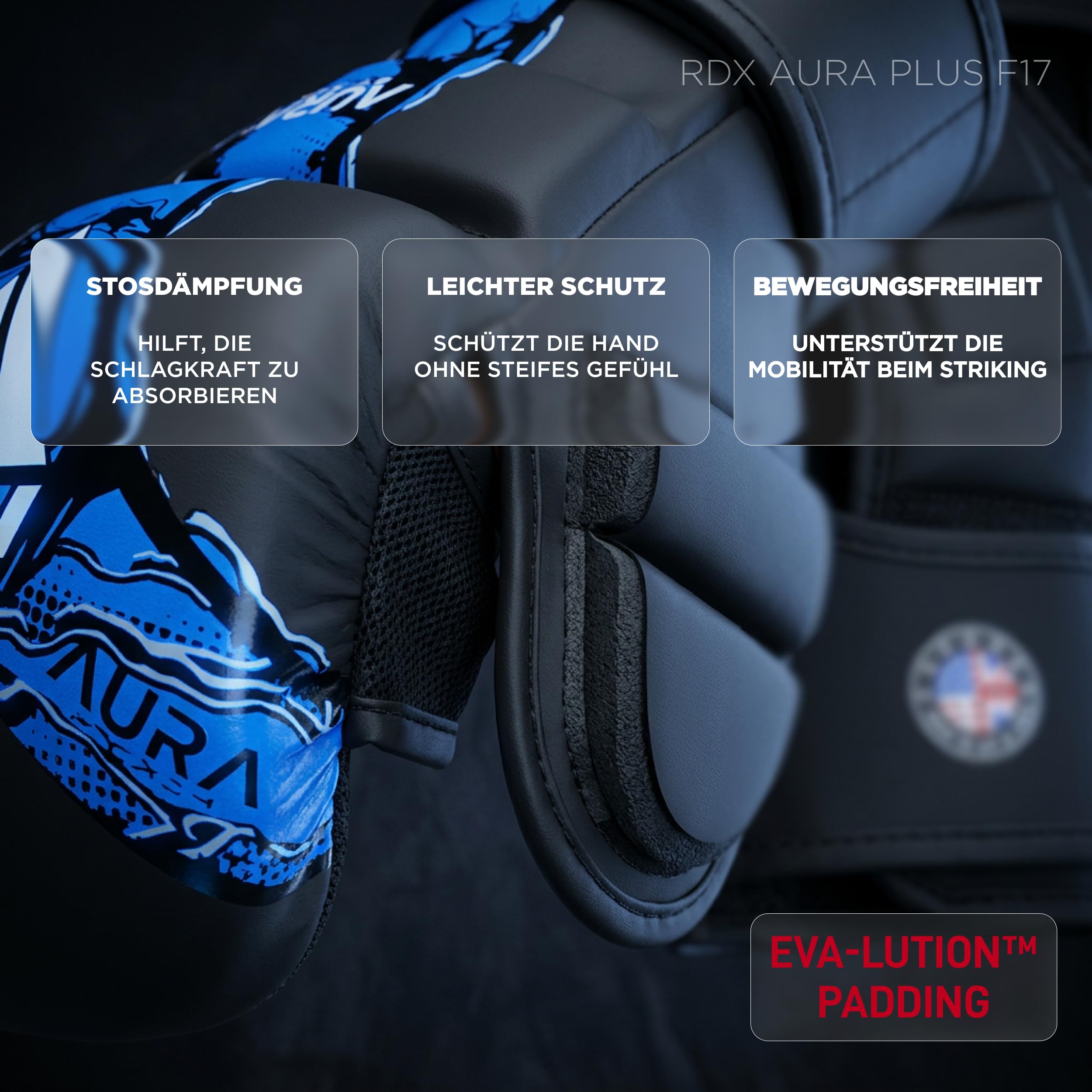 RDX Aura Plus F17 MMA Handschuhe für Herren und Damen, Grappling Handschuhe mit offener Handfläche, Sparring Handschuhe für MMA, Bodenkampf und Grifftechniken, Stoßdämpfende Polsterung, MMA Gloves