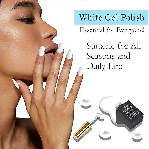Miniatura 4 de Carmu Esmalte de uñas de gel, 1 unidad de 0.5 onzas líquidas, esmalte de uñas de color blanco para secado con luz UV LED, esmalte de gel de larga
