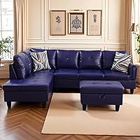 Vista 15 de Sofá seccional en forma de L con diván y otomana de almacenamiento, sofá modular convertible de 3 piezas para juegos de muebles de sala y Negro