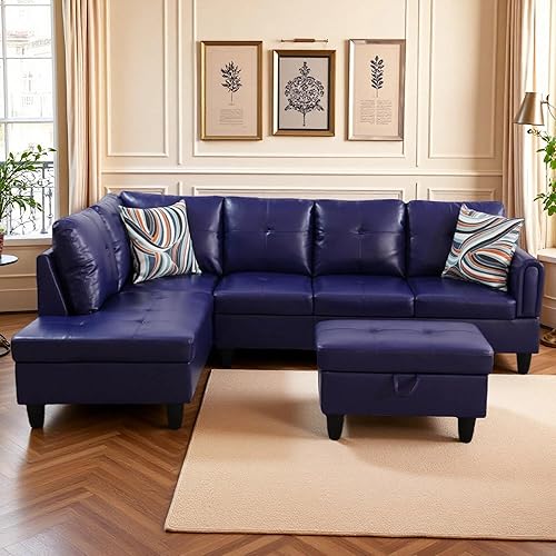 Miniatura 15 de Sofá seccional en forma de L con diván y otomana de almacenamiento, sofá modular convertible de 3 piezas para juegos de muebles de sala y negro