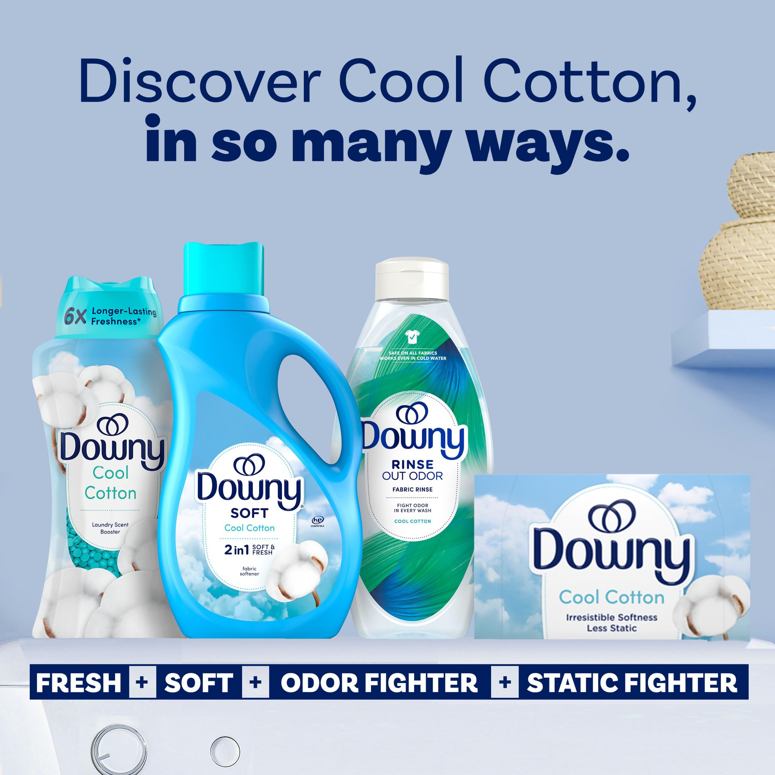 Downy Soft, 2 in 1 Soft and Fresh Liquid Fabric Softener, Cool Cotton, 100 fl oz, 136 Loads, Fabric Conditioner Liquid provides softness and freshness for fabrics